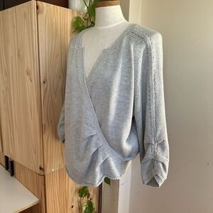 Brochu Walker M Medium Linen Blend Wrap Front Sweater Ruched Eyelet Fairy Whimsy